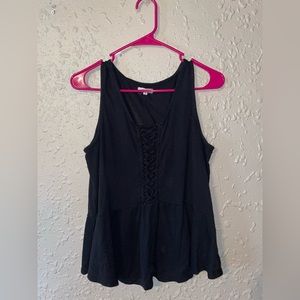 Womens Maurices Black Peplum Lace Detail Top (M)